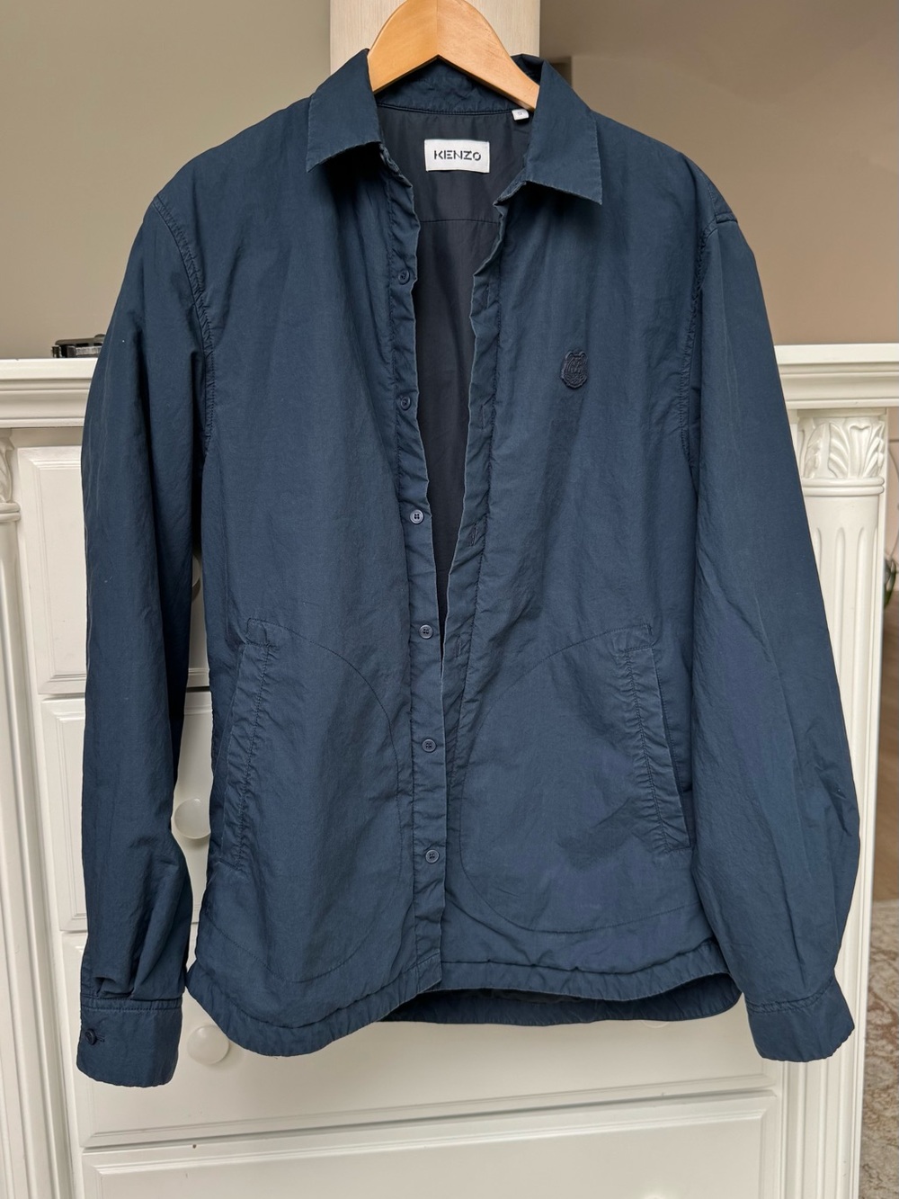 KENZO Tiger Crest Button-Up Overshirt Jacket Navy Size S